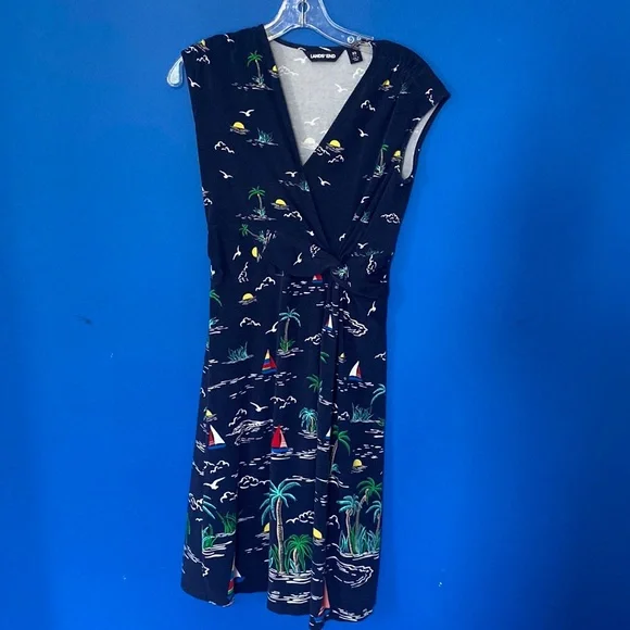 Lands' End | Dresses | Lands End Navy Fit Flare Faux Wrap Soft Knit Dress  Sz Xs | Poshmark